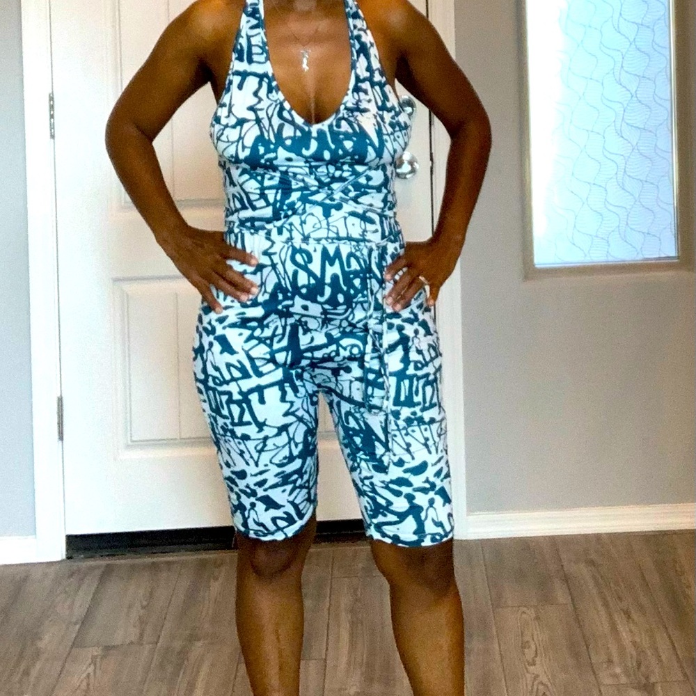 Biking Romper, Blue/White, Large